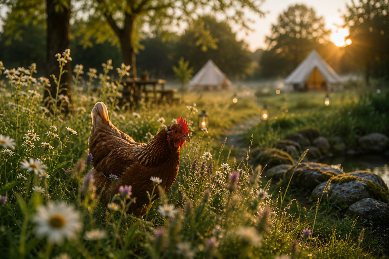 Wren bell tent at Fieldroot Retreat — starry sky